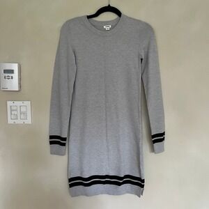 Garage Gray Sweater Dress Long Sleeve Striped Cuffs Hem XS TP